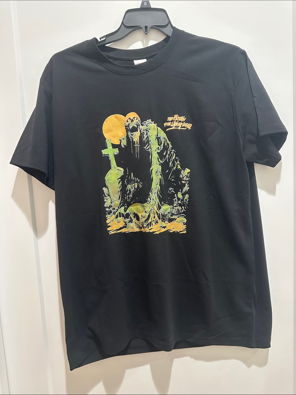 Black Graphic Return of the Living Dead Horror Tee with Neon Green Yellow Print